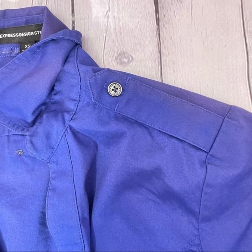 Express Design Studio Size XS Iridescent Blue Purple Fitted Button Career Shirt - Picture 4 of 7
